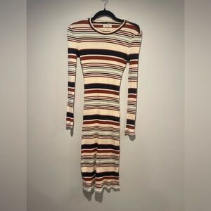 Madewell Multicolor Striped ribbed Long Sleeve Dress. Size Small